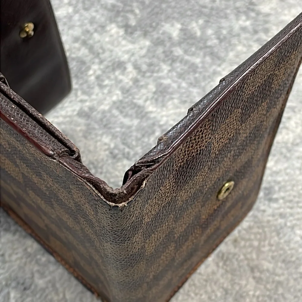 Louis Vuitton Sarah Wallet In Ebene Damier Canvas and Brown Leather Trifold